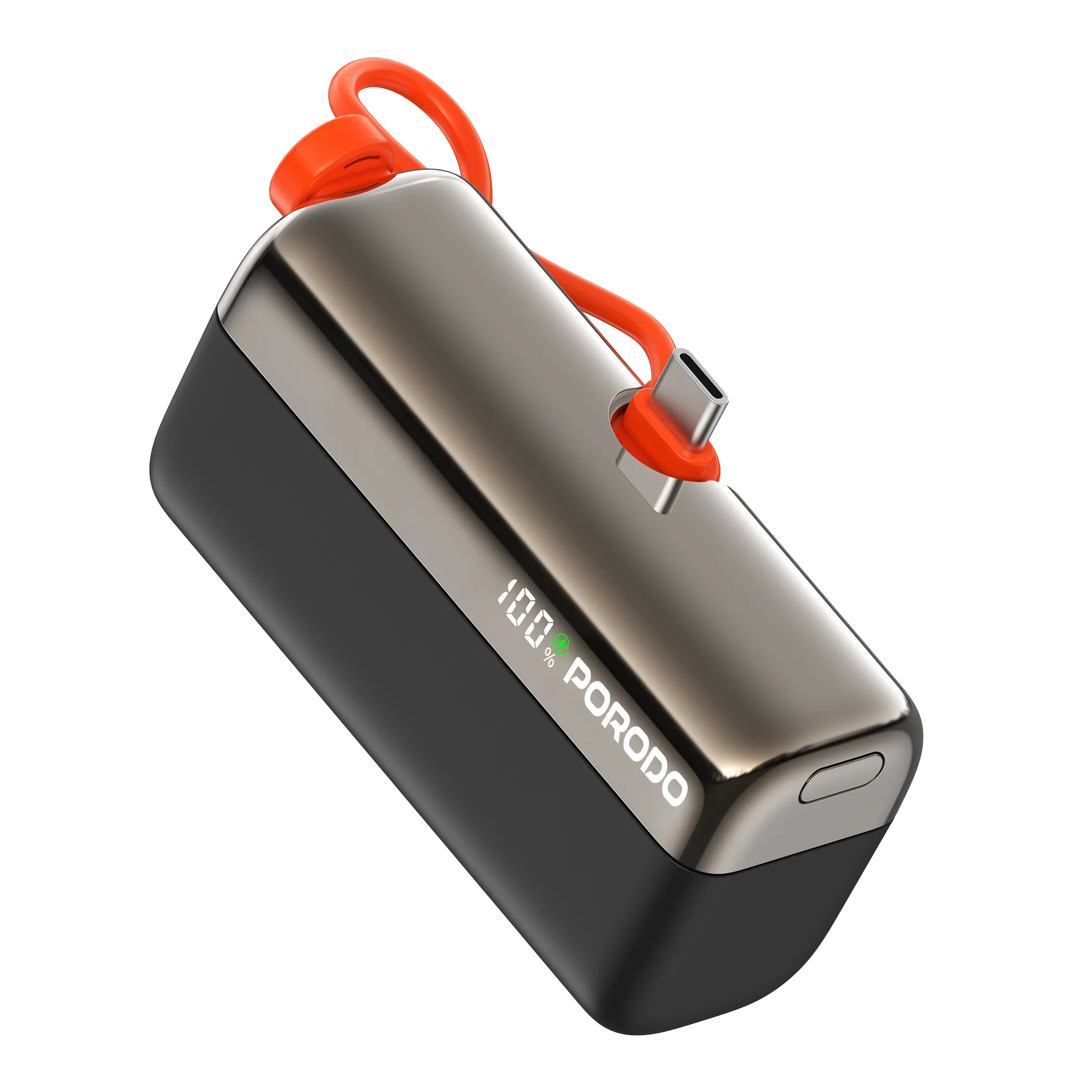 Pocket Volt Power Bank 10000mAh 22.5W Fast Charging Built-in Type-C Cable – Black / White - Porodo