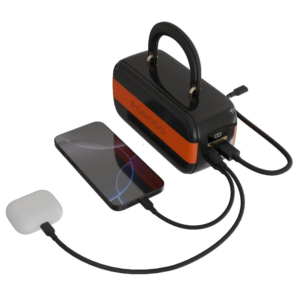 High-capacity 60000mAh power bank with 100W fast charging, multiple ports, and digital display-porodo