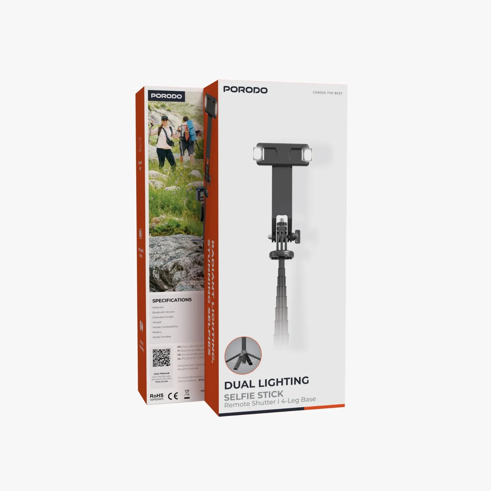 Dual Lighting Selfie Stick Tripod 135cm Extendable with Remote – Porodo