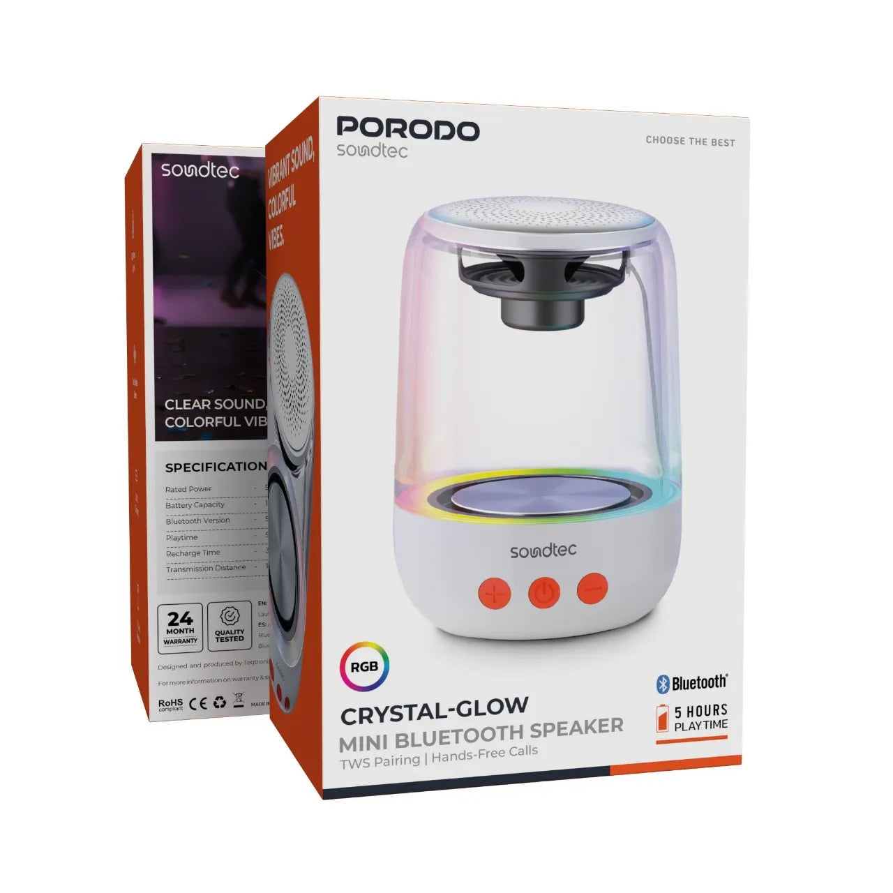Porodo Soundtec Crystal-Glow Mini Bluetooth Speaker – RGB Light Portable Speaker