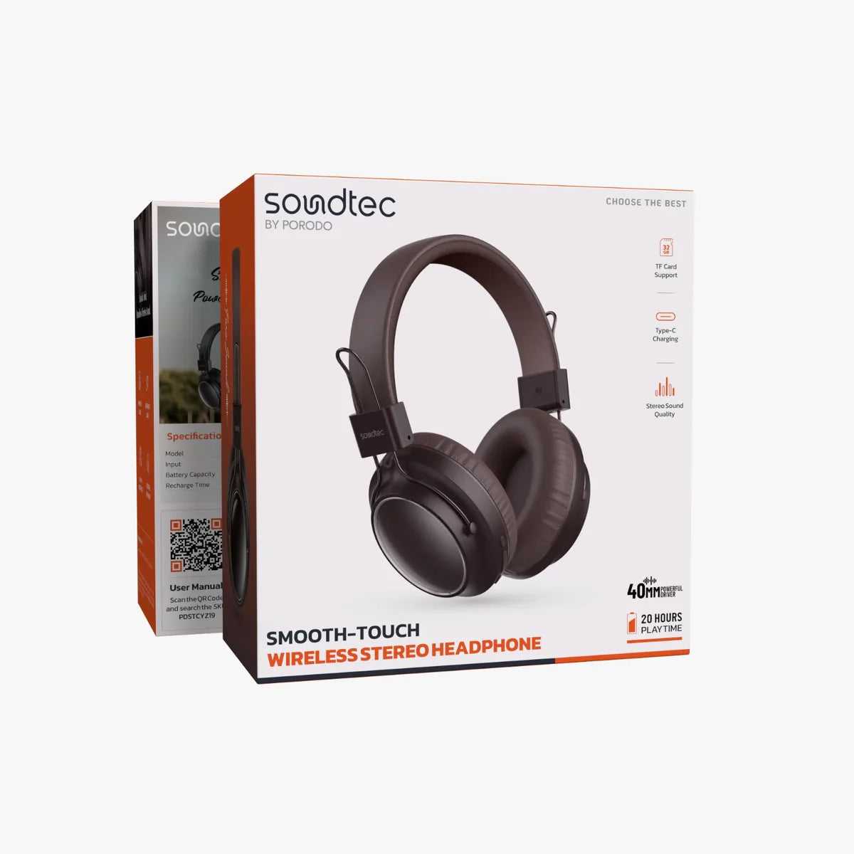 Porodo Soundtec Smooth Touch 400mAh Bluetooth Headphone With Smooth Finish