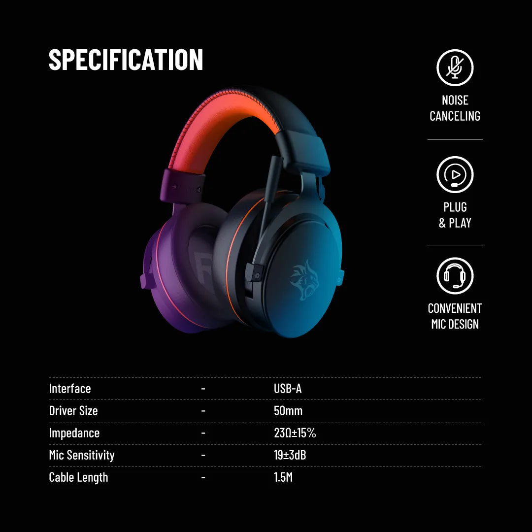 Porodo Gaming 7.1 Surround RGB Headset Noise Cancelling Mic USB Black