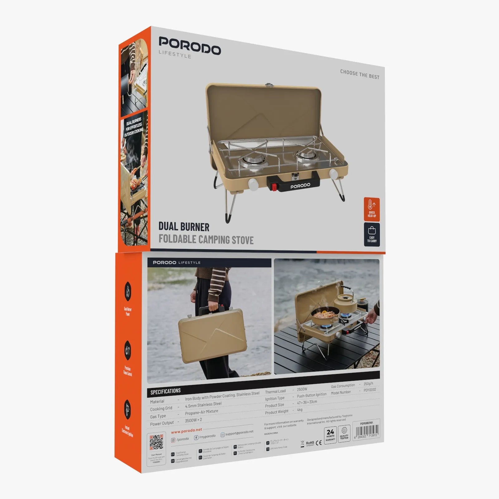 Porodo Lifestyle Portable Camping Stove with Dual Burner - Khaki