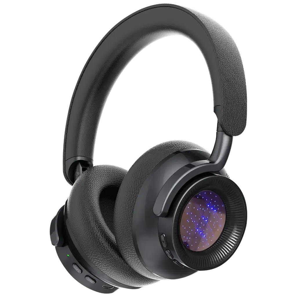 Powerology Astro ANC Wireless Headphones with Active Noise Cancellation, 40 Hours Playtime & LED Lighting – Black