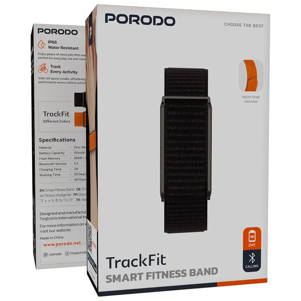 Porodo TrackFit Screenless Fitband with Black and Orange Strap