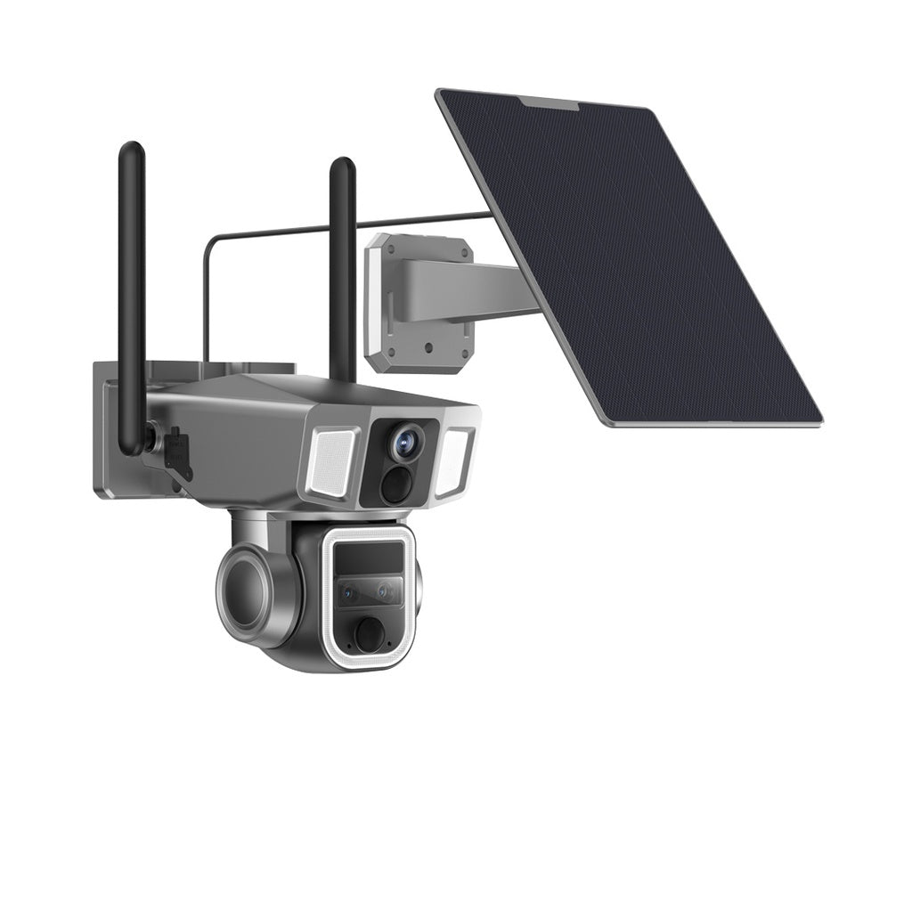 Powerology 4G WiFi 360° Dual Lens Outdoor Security Camera with 10X Zoom, Solar Panel & AI Motion Detection – Black