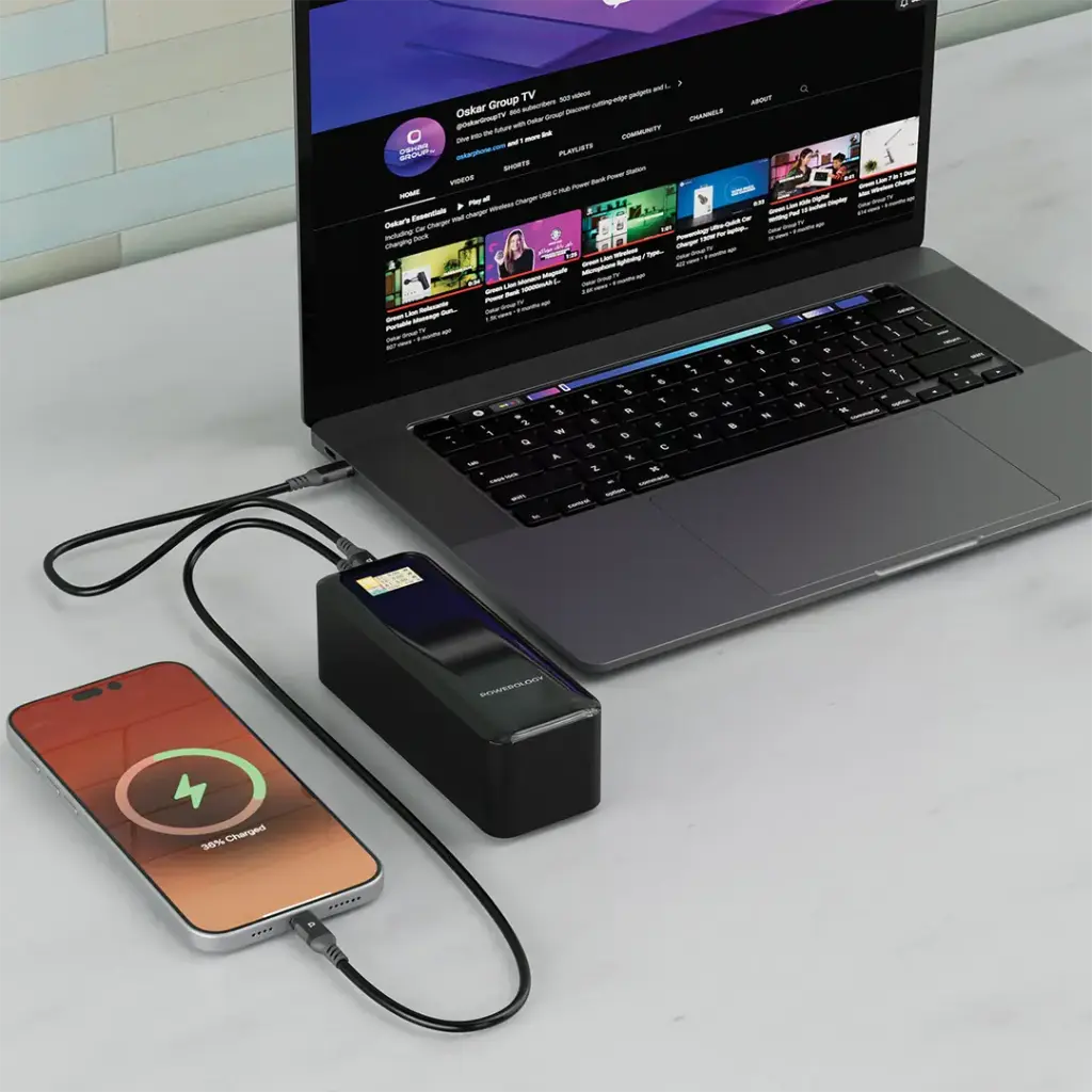 Powerology NeuroVolt 140 Power Bank 27000mAh with 140W Power Delivery & Smart Display – Black