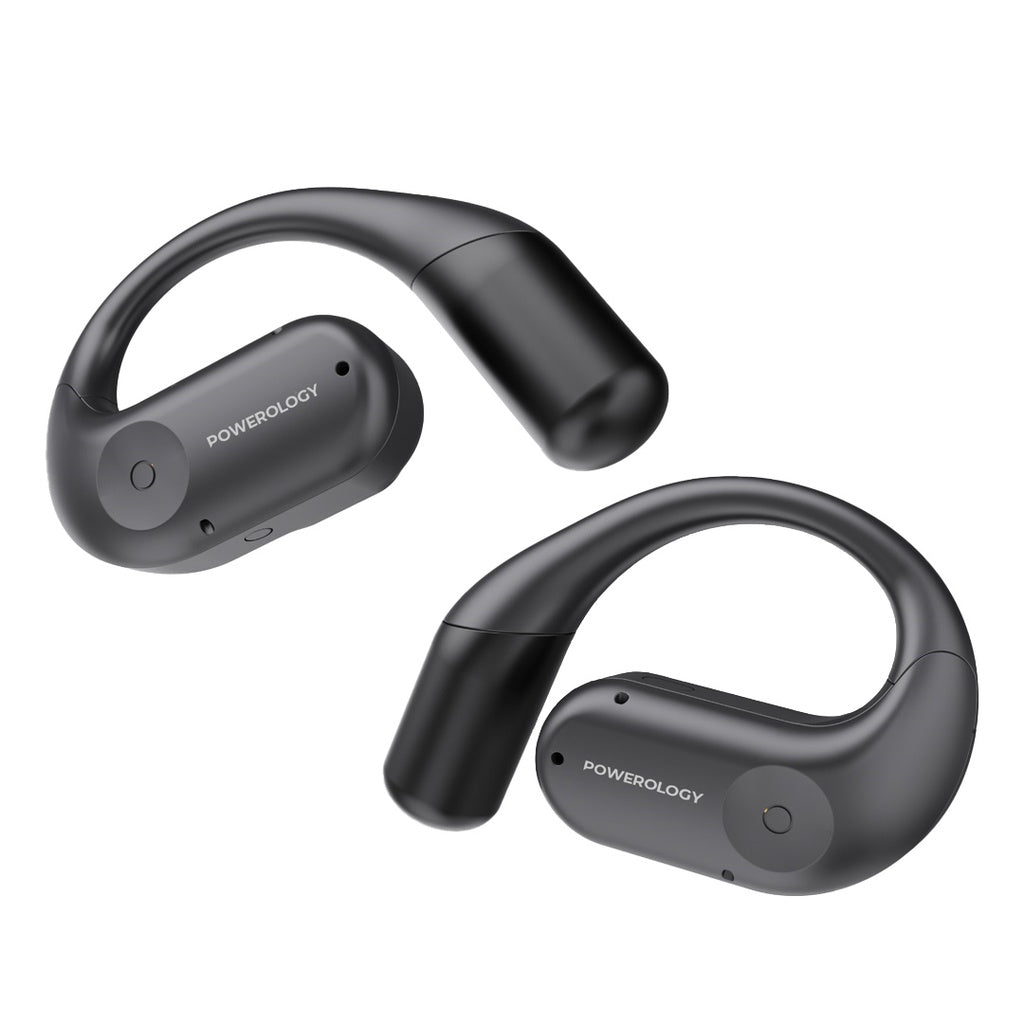 Powerology Open-Ear Air Conduction ENC TWS Earbuds with Smart Display Charging Case – Black