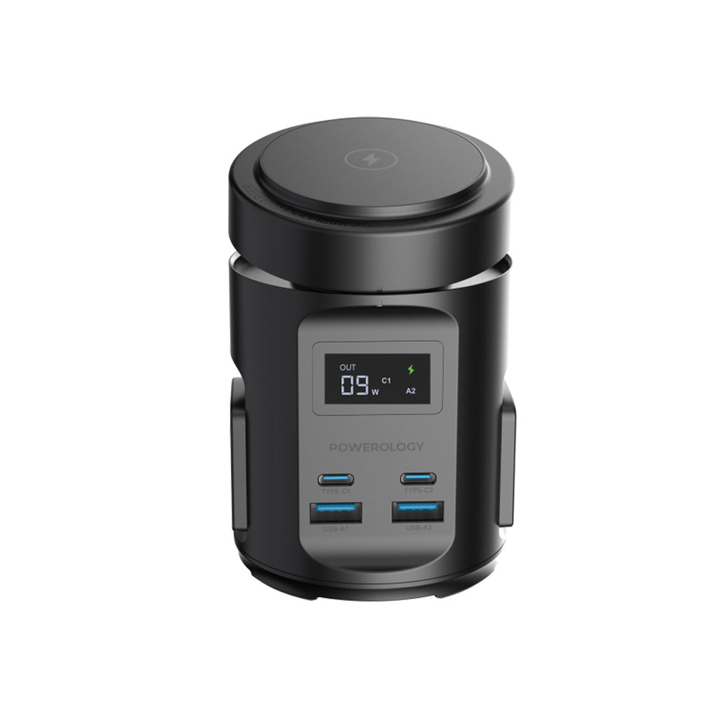 Powerology MagSafe Power Hub 65W PD Charger with 2 Universal AC Sockets & 2200W Power Output – Black