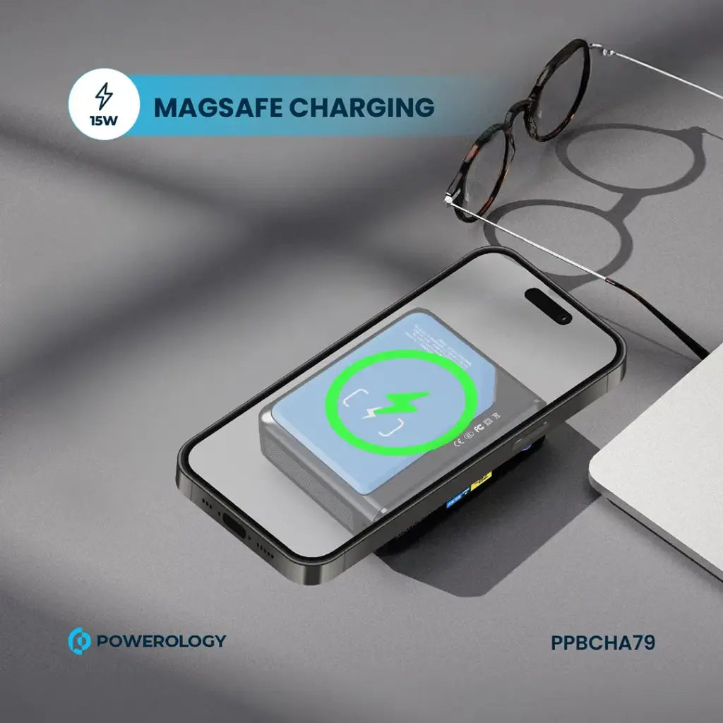 Powerology Ultra-Mini 20000mAh Power Bank 100W PD with 15W MagSafe Wireless Charging – Black