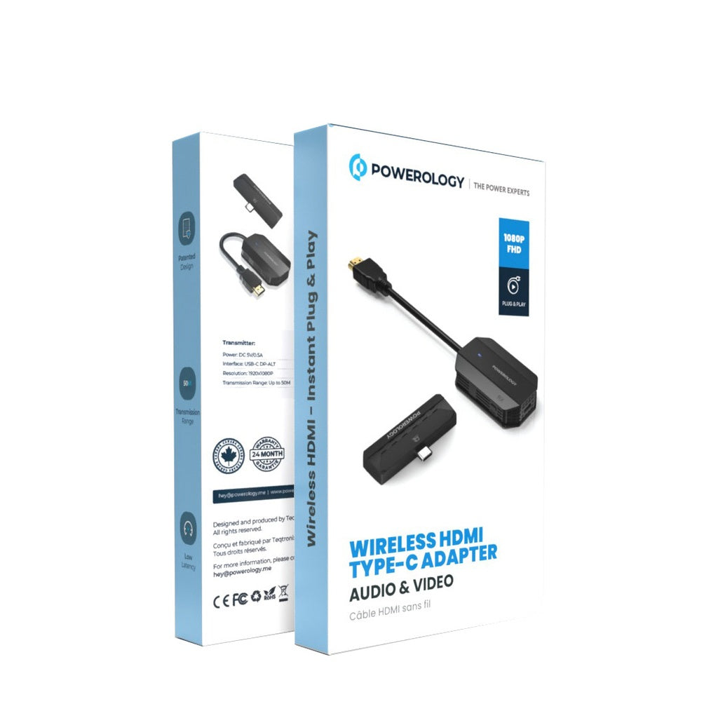 Powerology Wireless HDMI Mirroring Adapter with Type-C Transmitter – 1080P Audio & Video Streaming