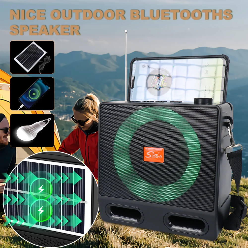Solar Bluetooth Speaker with RGB LED FM Radio ZQS-828