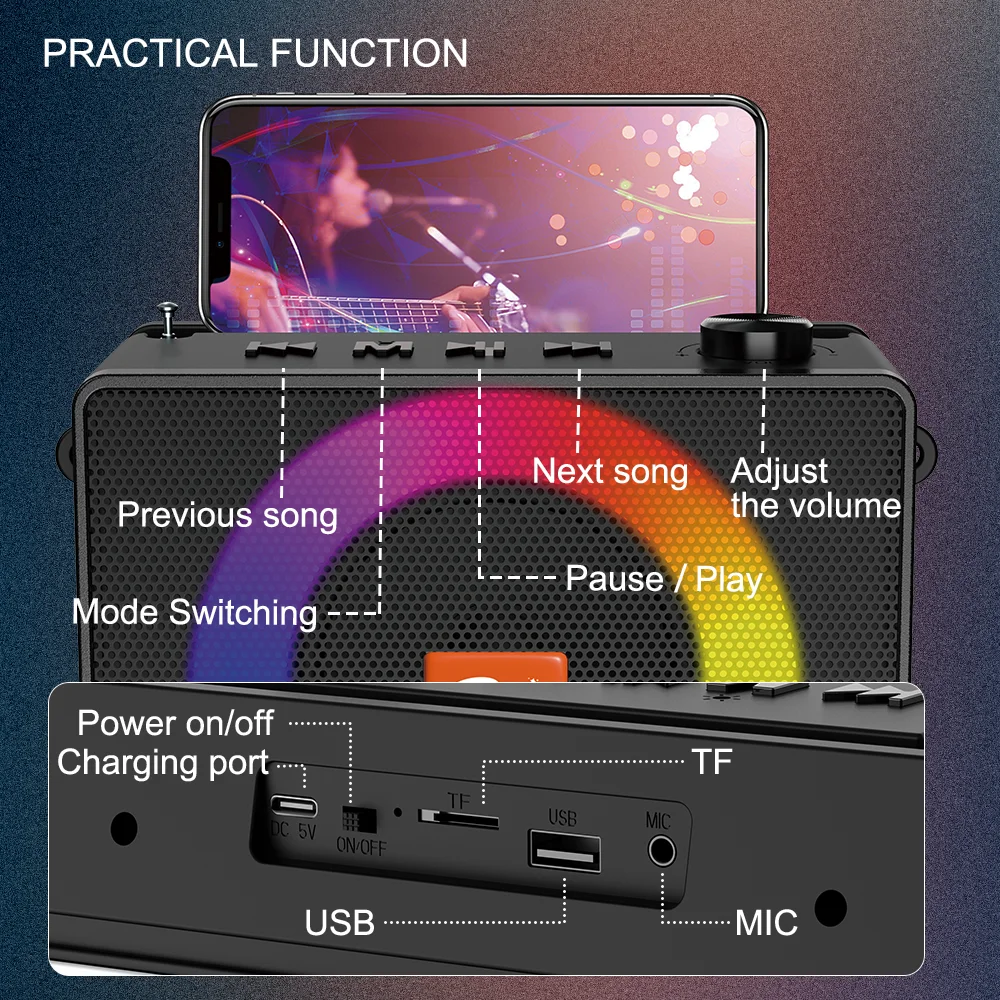 Solar Bluetooth Speaker with RGB LED FM Radio ZQS-828