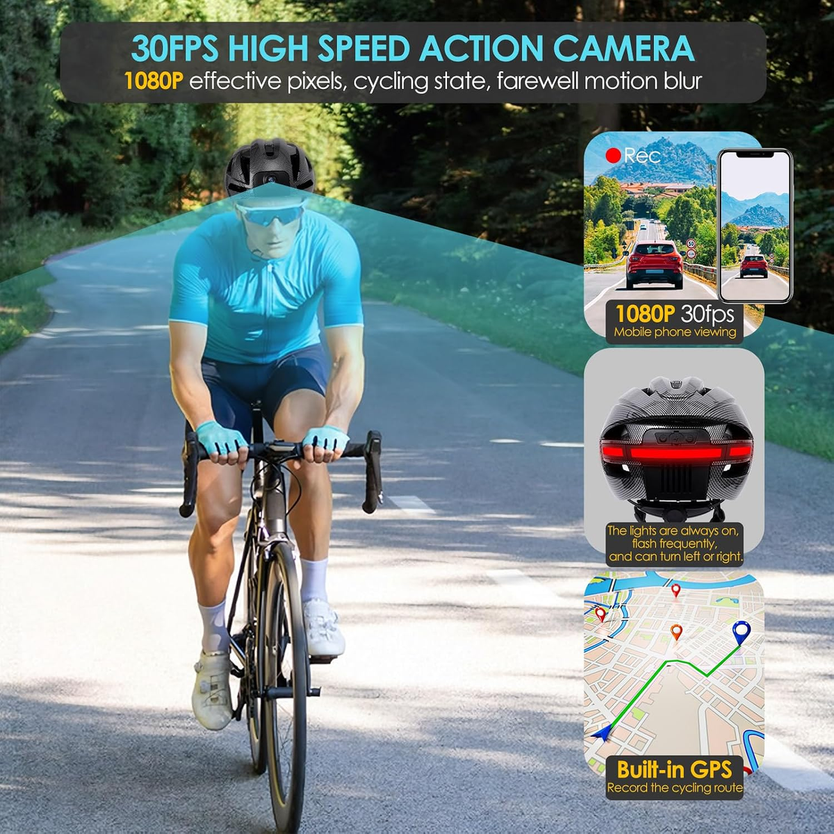SMART HELMET ACTION CAMERA VIDEO RECORDING BLUETOOTH PHONE GPS