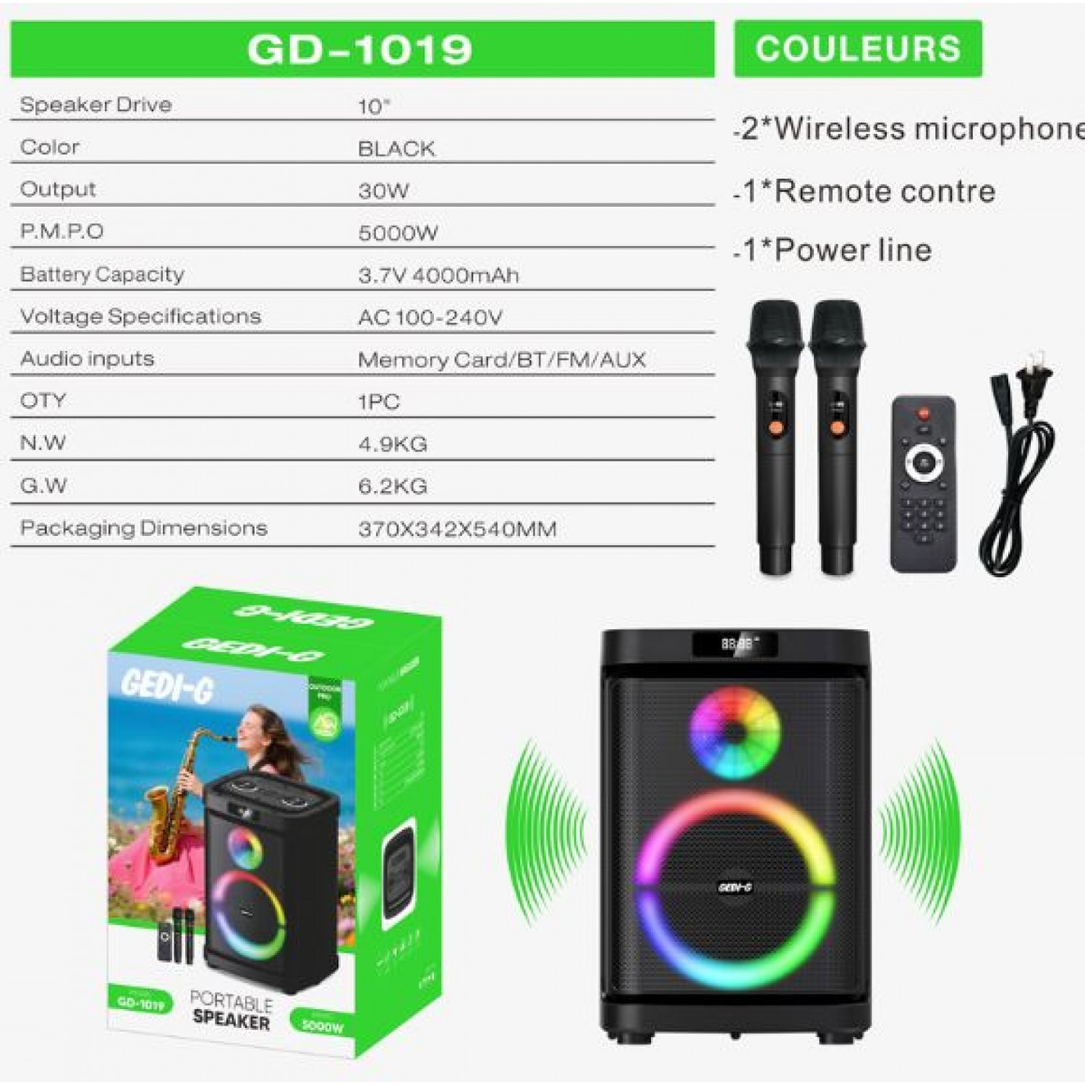 GD-1019 New Led Sound 10inch Subwoofer Speaker 10 Inches Studio Monitors Speakers