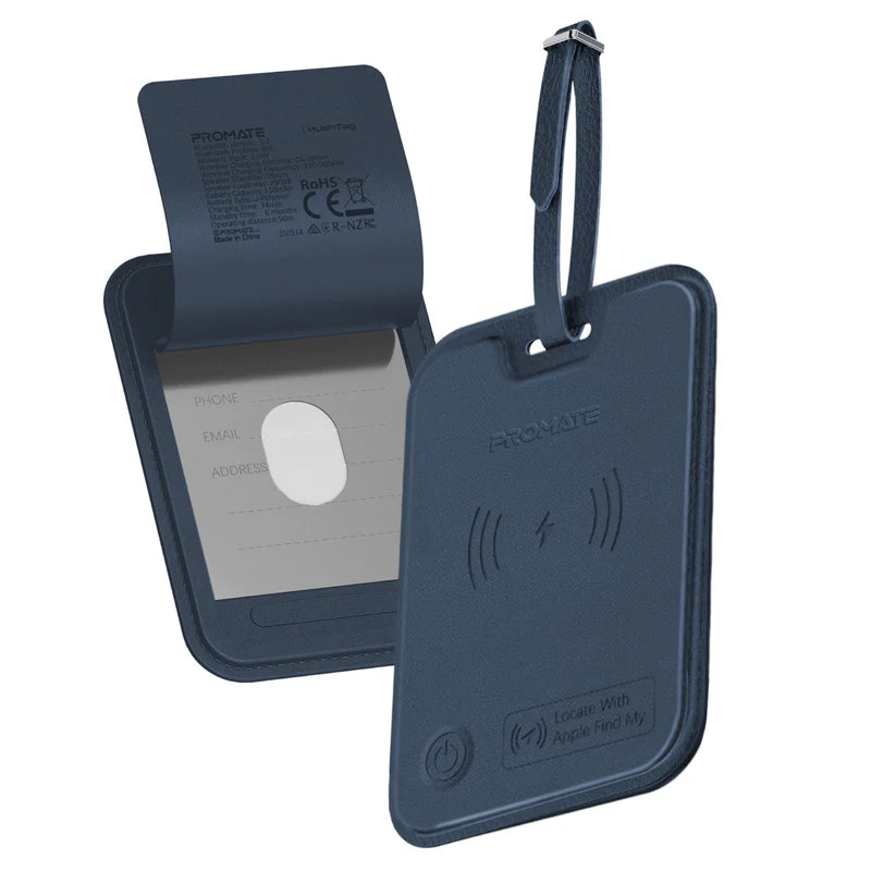 PROMATE HushTag.Black بطاقة أمتعة مع خاصية التتبع، بطارية 100mAh