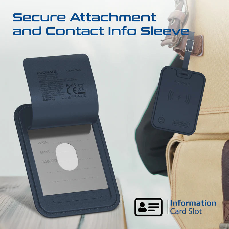PROMATE HushTag.Black بطاقة أمتعة مع خاصية التتبع، بطارية 100mAh