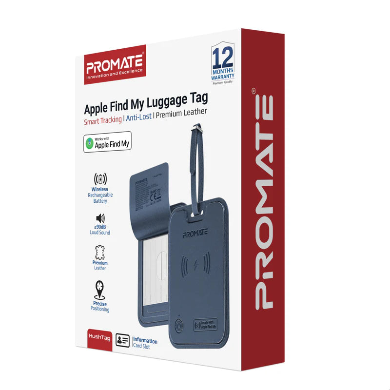 PROMATE HushTag.Black بطاقة أمتعة مع خاصية التتبع، بطارية 100mAh