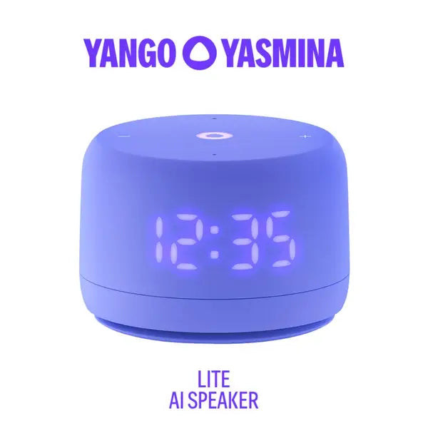 Yango Yasmina Lite AI Smart Speaker with LED Clock, Bluetooth, Wi-Fi & Voice Assistant – Green / Violet
