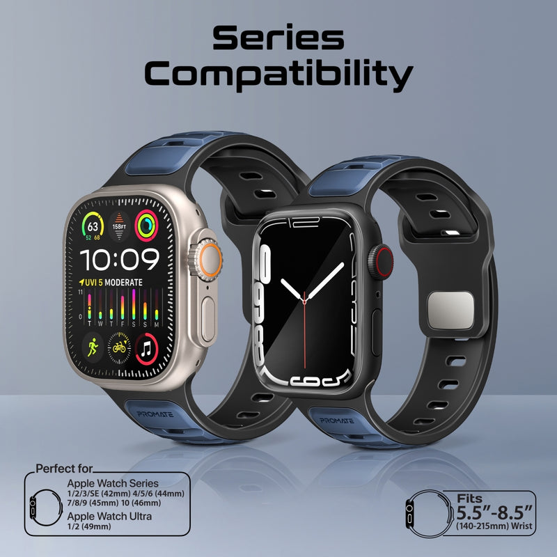 سوار ساعة Apple من السيليكون PROMATE SiliBand-DC مزدوج اللون متوافق مع 42/44mm