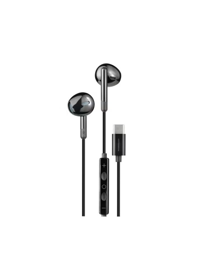Powerology Type C Stereo Earphones with 3 - Button Volume Control Mic