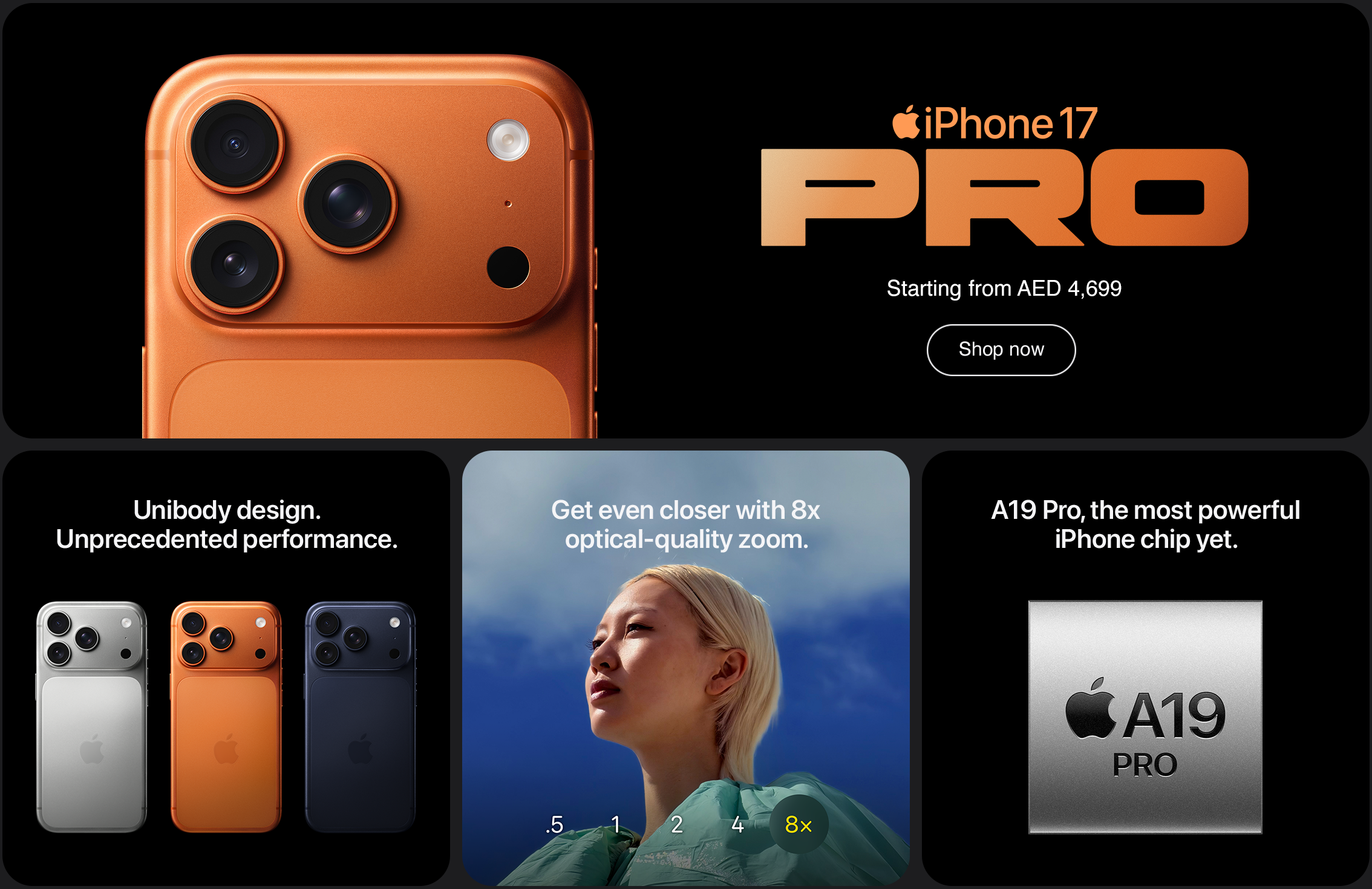 Apple iPhone 17 Pro Max سعة 256GB مع شريحة A19 Pro وكاميرا ثلاثية وزوم بصري حتى 8x