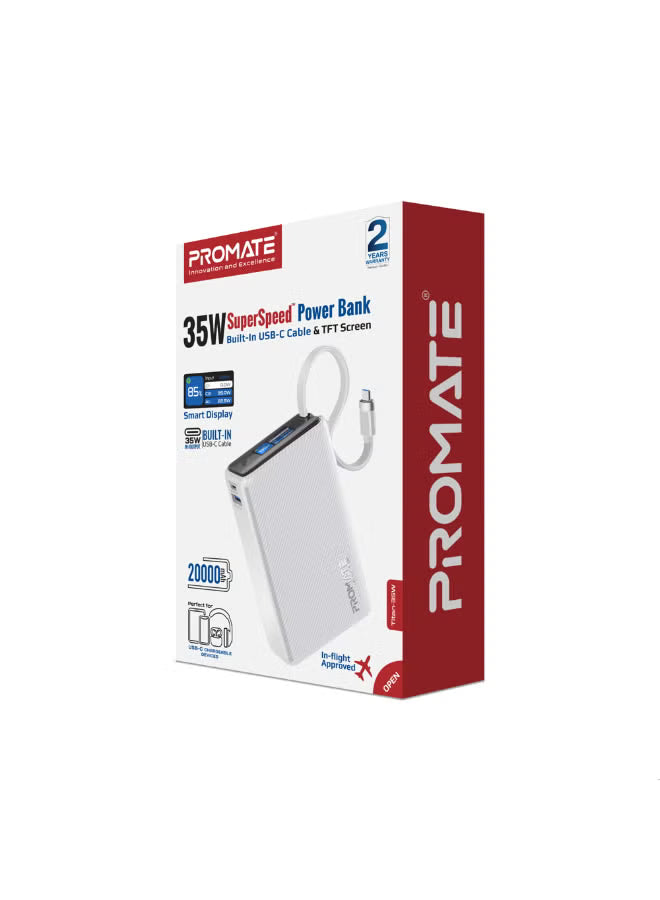 PROMATE Titan-35W باور بانك بسعة 20000mAh مع مخرج إجمالي 35W و 35WPD USB-C