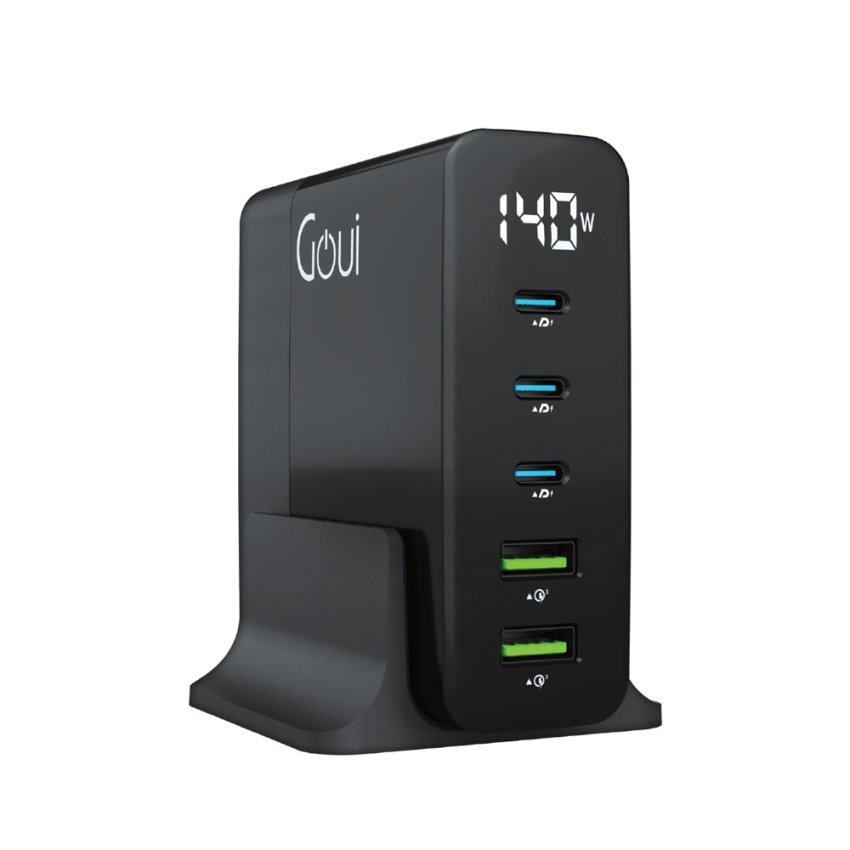 GOUI GAN 140W Desktop Fast Charger 5 Ports UK Plug – Black