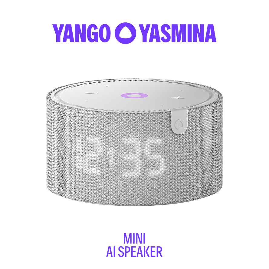 Yango Yasmina Mini AI Smart Speaker with LED Clock, 10W Sound, 4 Microphones, Wi-Fi & Bluetooth – Black