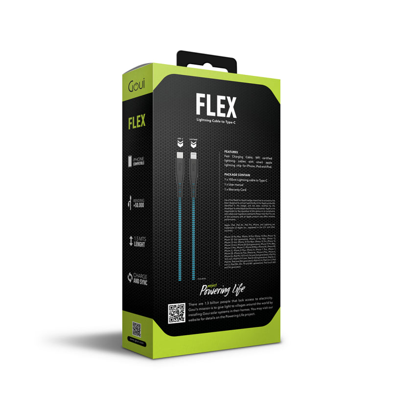 GOUI Flex Lightning to USB-C Cable 1.5M Extra Flexible – Blue