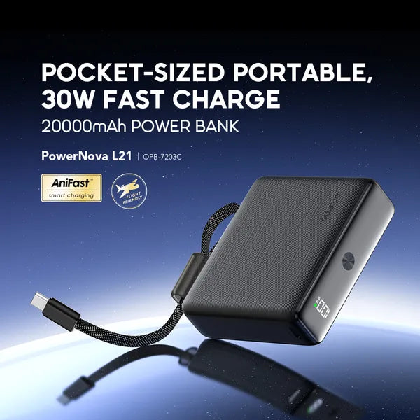 ORAIMO باور بانك 20000mAh 30w - PowerNova L21 - أسود OPB-7203C-BK
