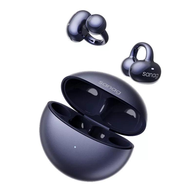 SANAG S6S Open-Ear True Wireless Earbuds Bluetooth 5.3, AI Noise Reduction, 38 Hours Playtime, Touch Control, Clip-On Design – Black / Blue