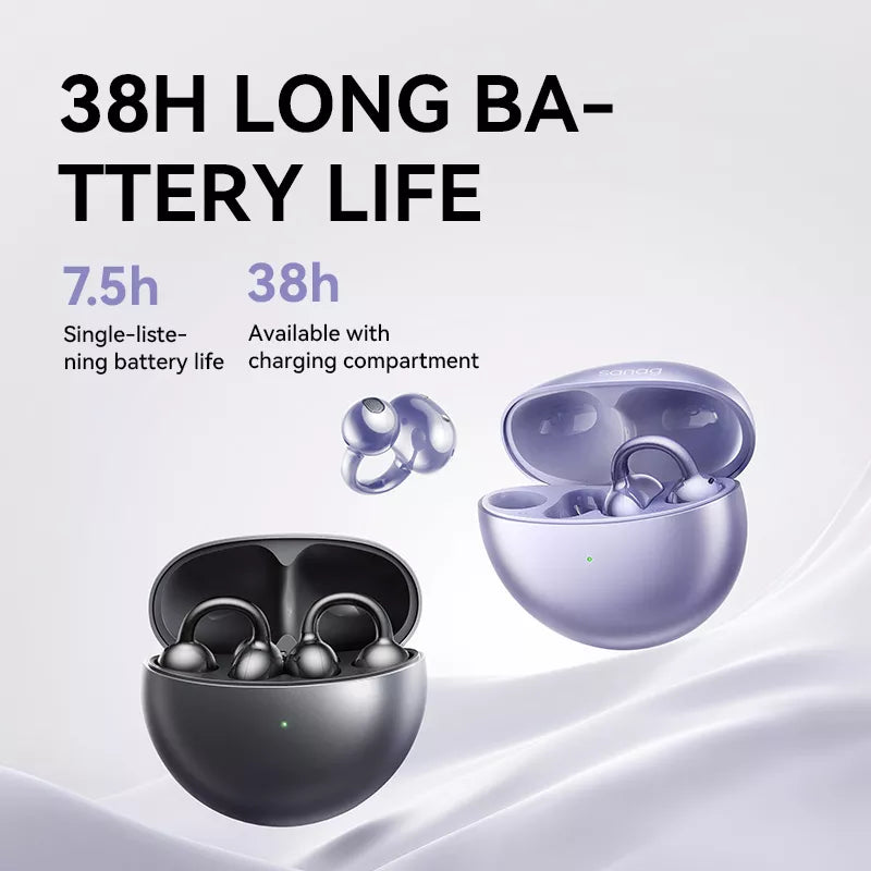 SANAG S6S Open-Ear True Wireless Earbuds Bluetooth 5.3, AI Noise Reduction, 38 Hours Playtime, Touch Control, Clip-On Design – Black / Blue