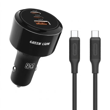 Green Lion Roadex Triple Port Car Charger 80W C to C 1m Cable - Black