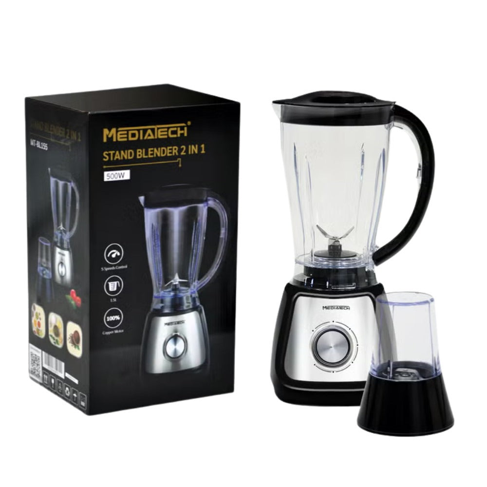 Mediatech 2 In 1 Blender & Grinder | 1.5L  | 5 Speeds | Pulse Function | Stainless Steel — Image 4