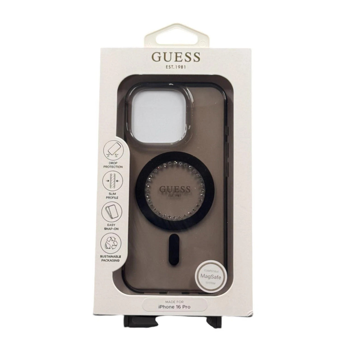 Guess Apple iPhone 16 Pro hardcase IML Rhinestones MagSafe black — Image 1