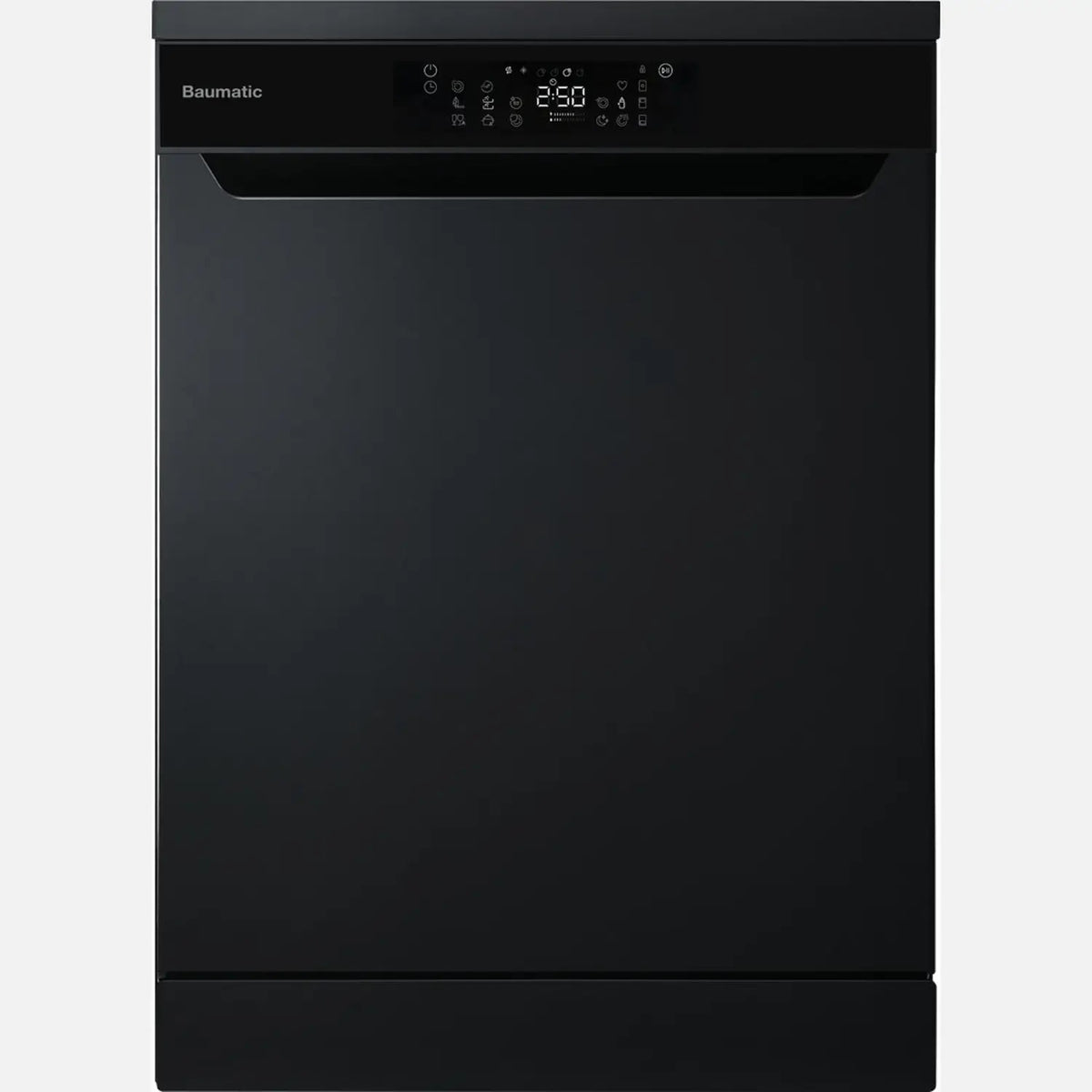 Baumatic 16 place setting freestanding dishwasher. Turbo drying system, 8 Wash programs including auto wash feature, LED display, Touch control panel Color Black  – BMEDW16FSBL — Image 1