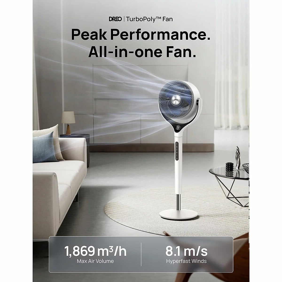 Dreo DR-HPF025S Smart TurboPoly Pedestal Fan in White — Image 2
