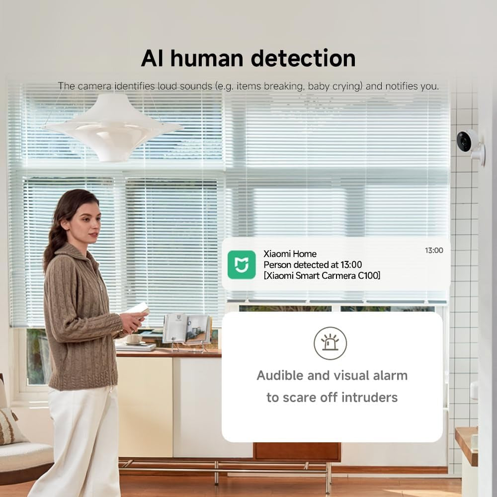 Xiaomi Smart Camera C100, 1080p Full HD Surveillance with AI Human Detection, Night Vision, Two-Way Audio, 360° Pan-Tilt View, Motion Tracking, Wi-Fi Home Security Cam – White — Image 14