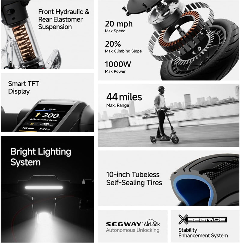 Segway-Ninebot F3 1000W Electric Scooter 70 Km Range TFT Display Dual Suspension — Image 2