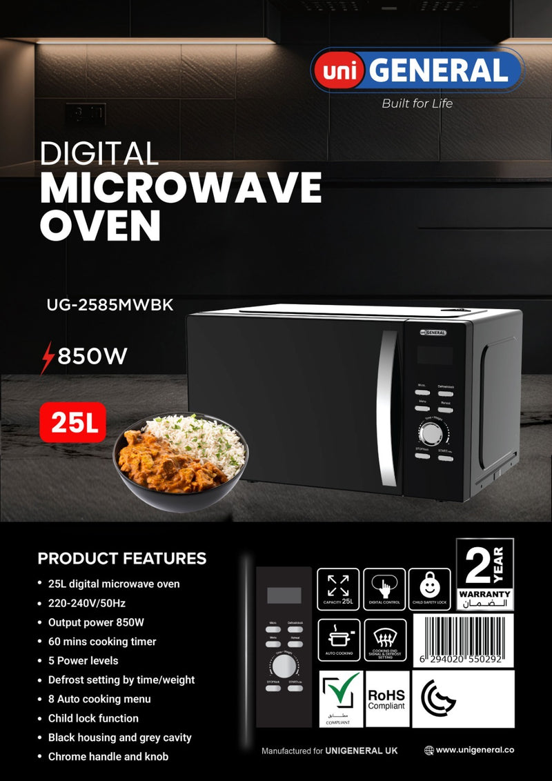 Uni General Microwave Oven 25L in Black UG-2585MWBK — Image 2