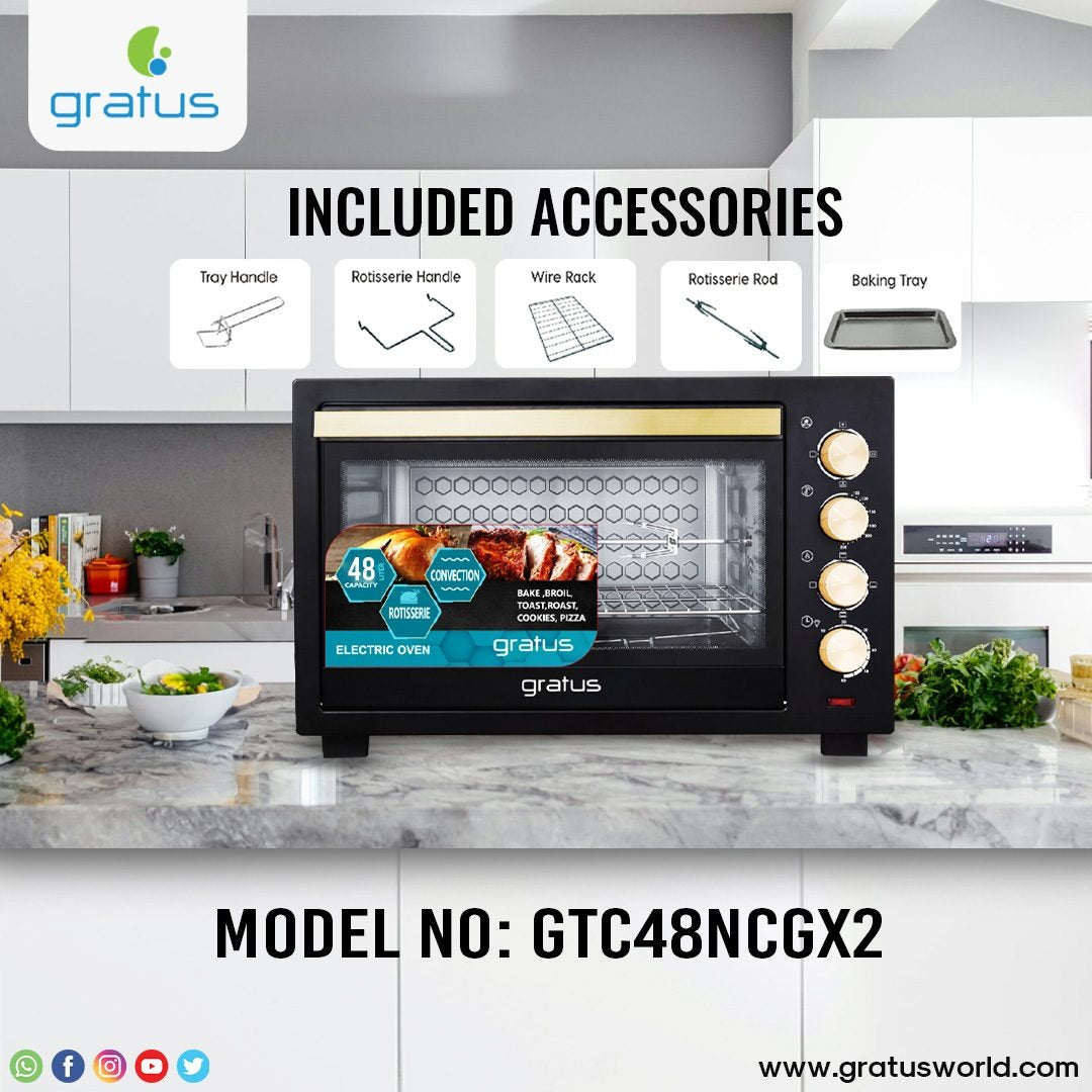 Gratus 48L 2000W Electric Oven Toaster Grill with Rotisserie function Timer, Temperature control GTC48NCGX2 — Image 3