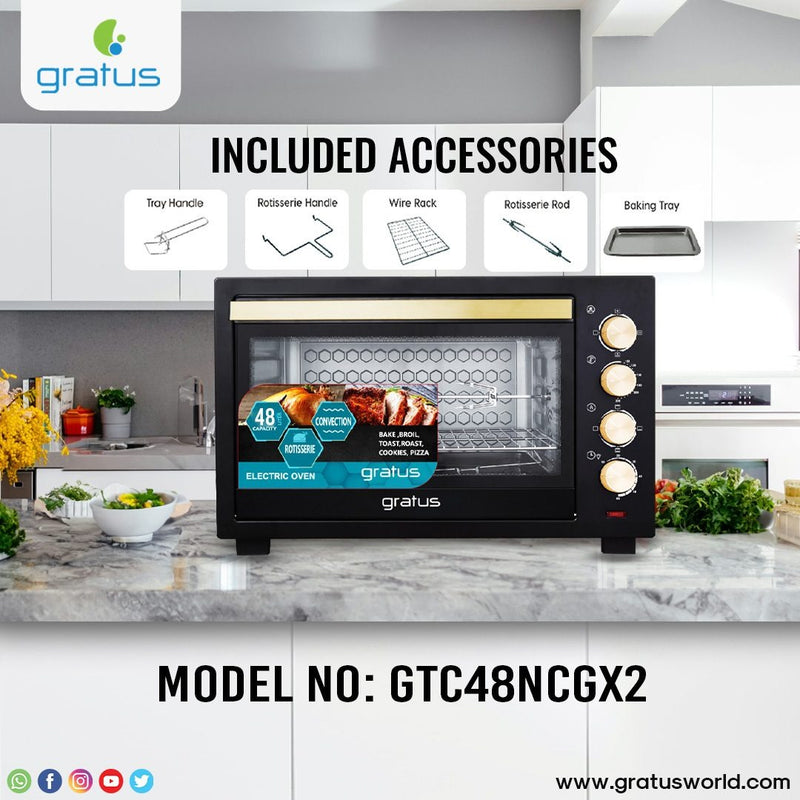 Gratus 48L 2000W Electric Oven Toaster Grill with Rotisserie function Timer, Temperature control GTC48NCGX2 — Image 3