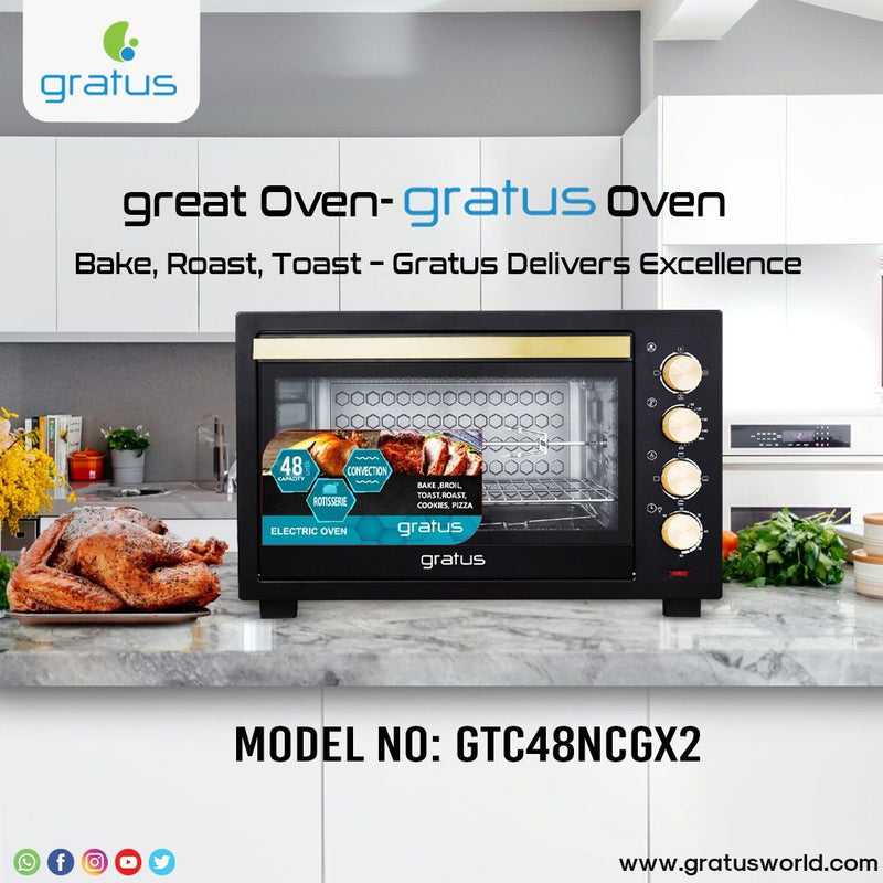 Gratus 48L 2000W Electric Oven Toaster Grill with Rotisserie function Timer, Temperature control GTC48NCGX2 — Image 2