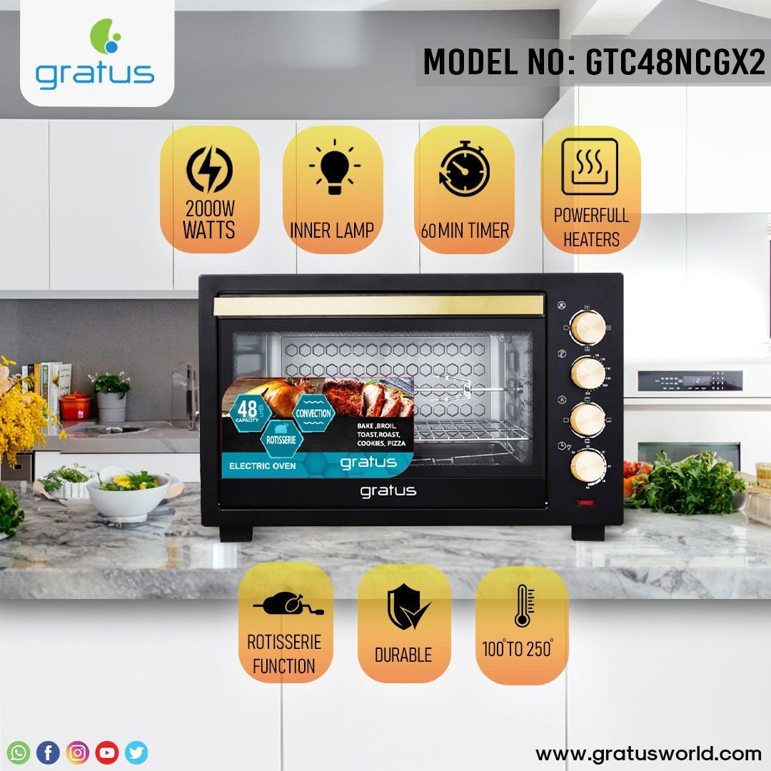 Gratus 48L 2000W Electric Oven Toaster Grill with Rotisserie function Timer, Temperature control GTC48NCGX2 — Image 5