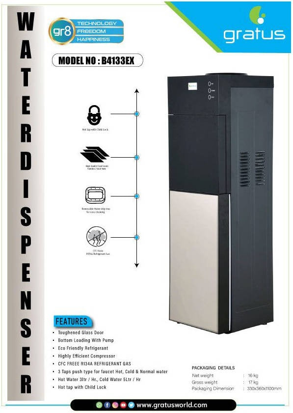 Gratus bottom loading free standing Hot & Cold- Water Dispenser with 1 Year Full & 2 Year Compressor Warranty B4133EX — Image 2