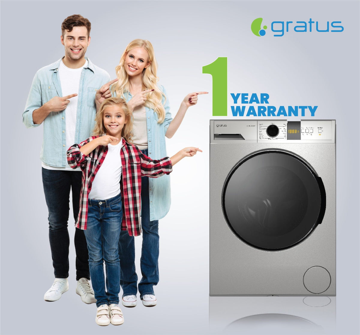 Gratus 10 KG Front Load Washing Machine, 1400 RPM 15 Wash Programs, Inverter Motor, Digital Display (Inox)  WFD1052WEVTX — Image 2