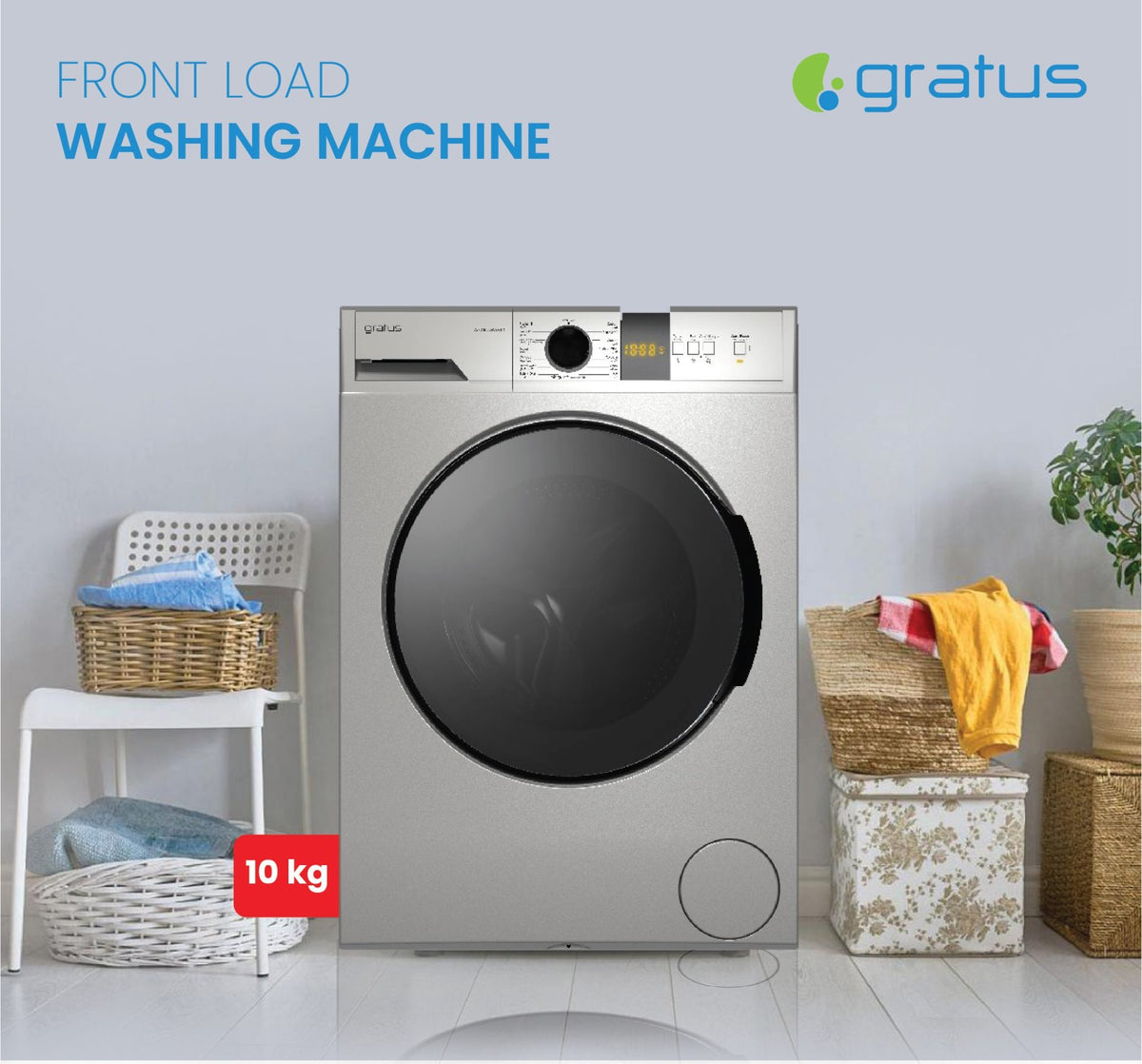 Gratus 10 KG Front Load Washing Machine, 1400 RPM 15 Wash Programs, Inverter Motor, Digital Display (Inox)  WFD1052WEVTX — Image 3