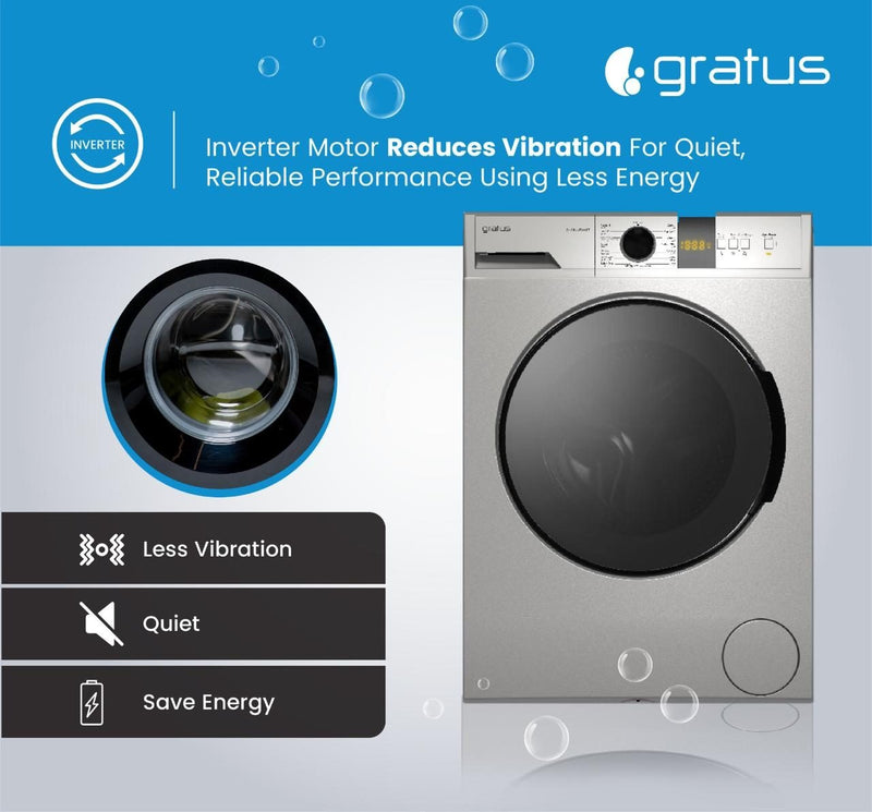 Gratus 10 KG Front Load Washing Machine, 1400 RPM 15 Wash Programs, Inverter Motor, Digital Display (Inox)  WFD1052WEVTX — Image 5