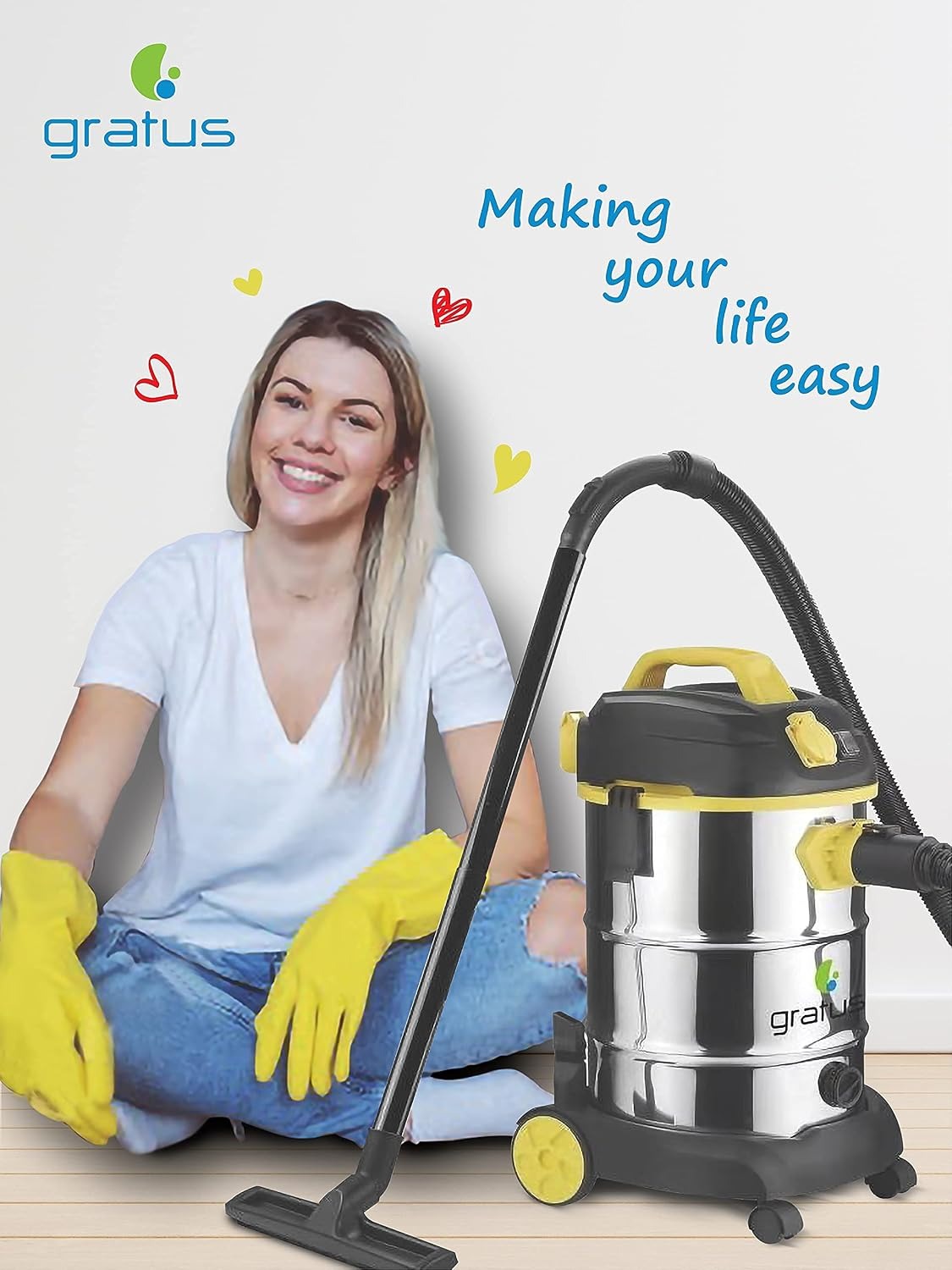Gratus 1600W Wet, Dry & Blow Canister Vacuum Cleaner, versatile 30-liter stainless steel drum vacuum GR-WVC2516AC — Image 8